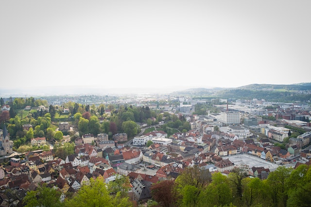 An aerial view of a city