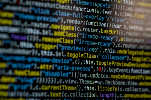 Close-up view of different codes on a screen
