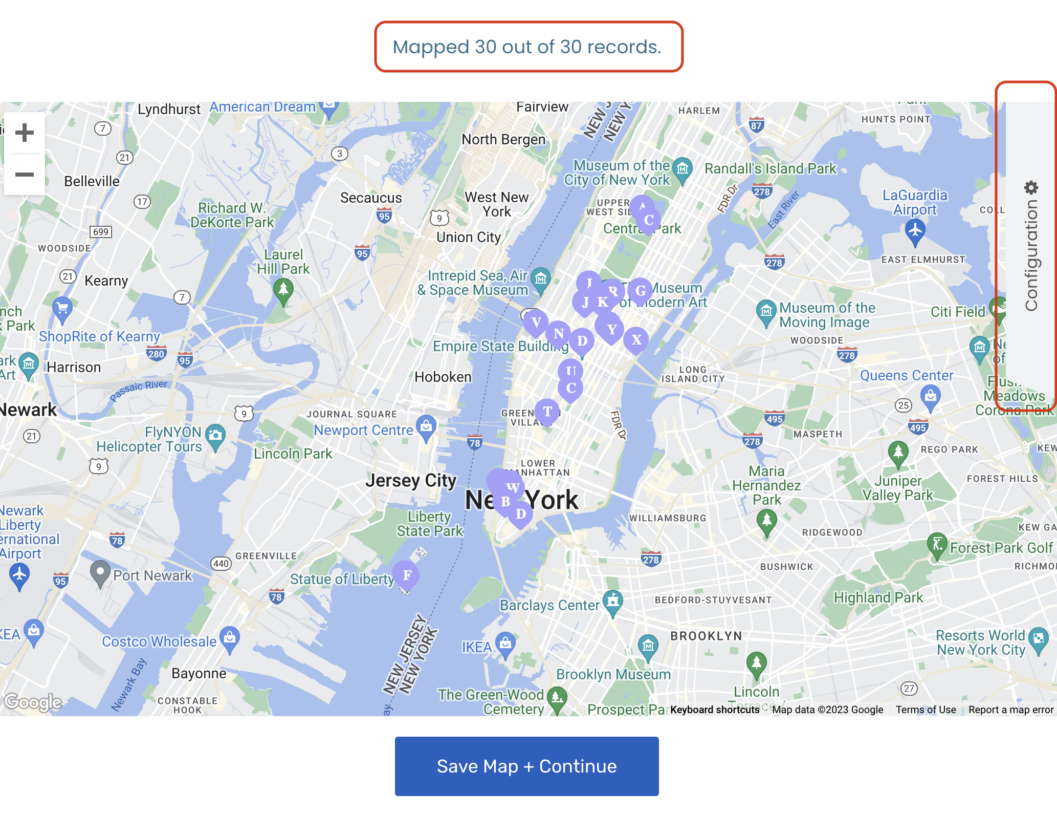 Screenshot of the Mapize map tool after clicking the Make Map button with two highlighted areas.
