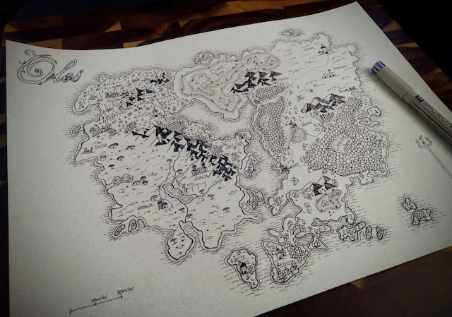 A fantasy map on display.