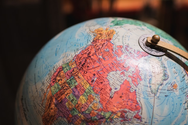 A globe showcasing the countries of the United States and Canada.