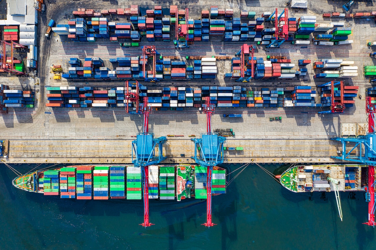 Freight containers on the sea waiting for dispatch