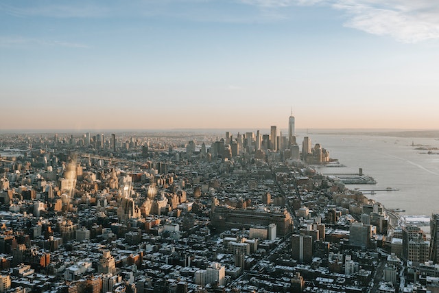 An aerial view of the industrial region of the United States.