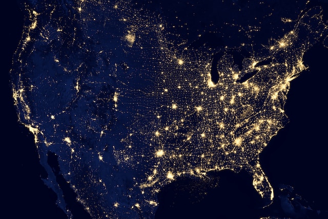 A population density map of the United States.