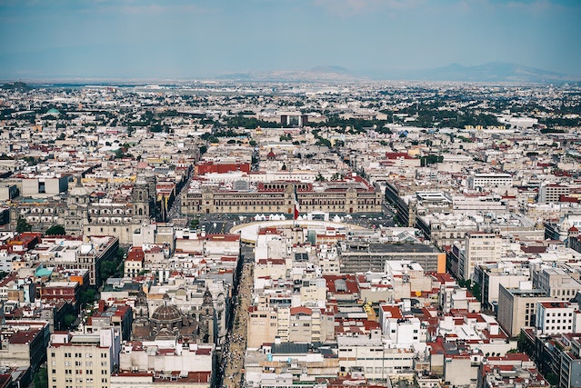 Aerial view of Mexico City, Mexico. 
