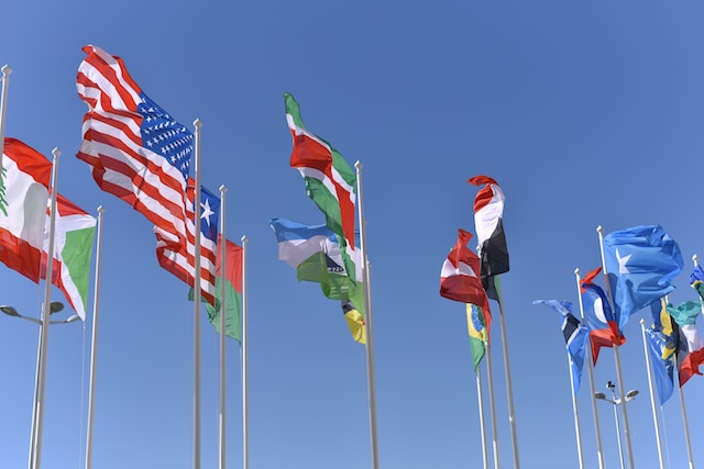 The flag of different international countries.
