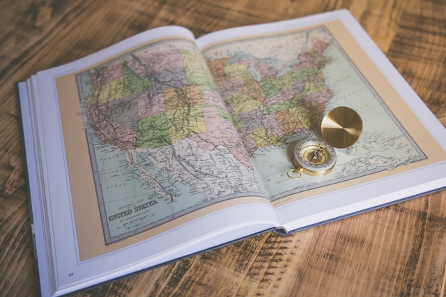 An atlas displaying the reference map of the United States.