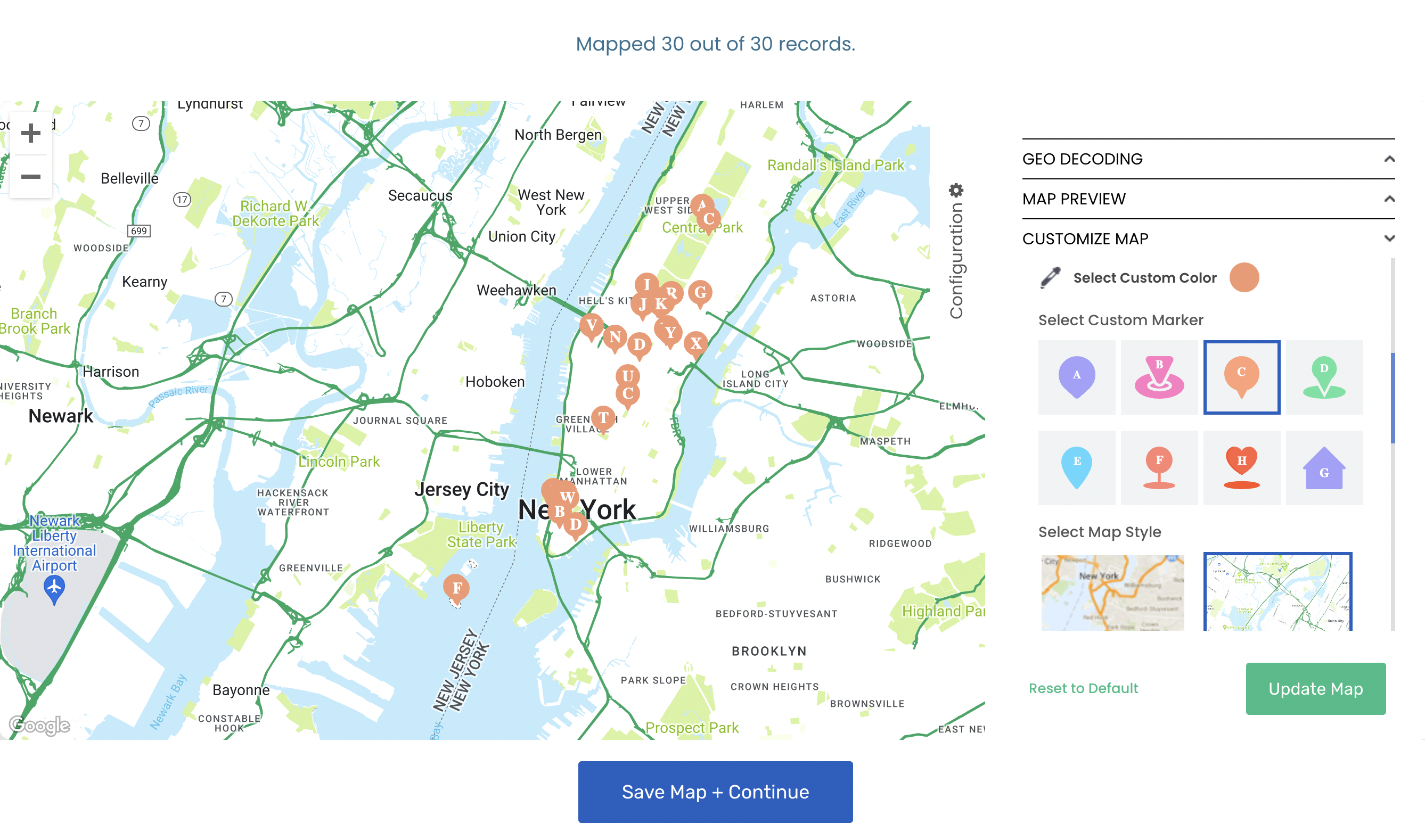 Screenshot of Mapize Customize Map fields after clicking the update map button to preview edits.