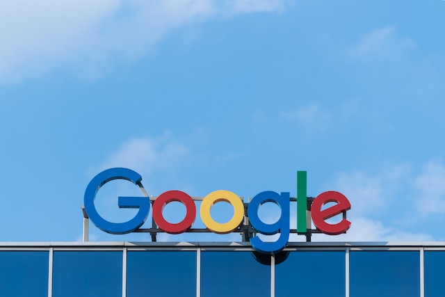 A close-up image of Google’s signage